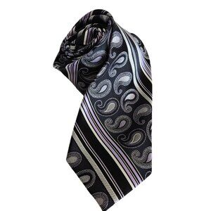 THE BIG KNOT by Steven Land 100% Silk Tie Geo Paisley‎ 3.5W Dark Purple